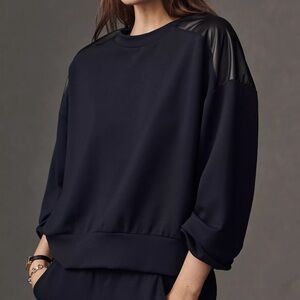 NWT Anthropologie Women's Navy Sweatshirt with faux Leather Accents